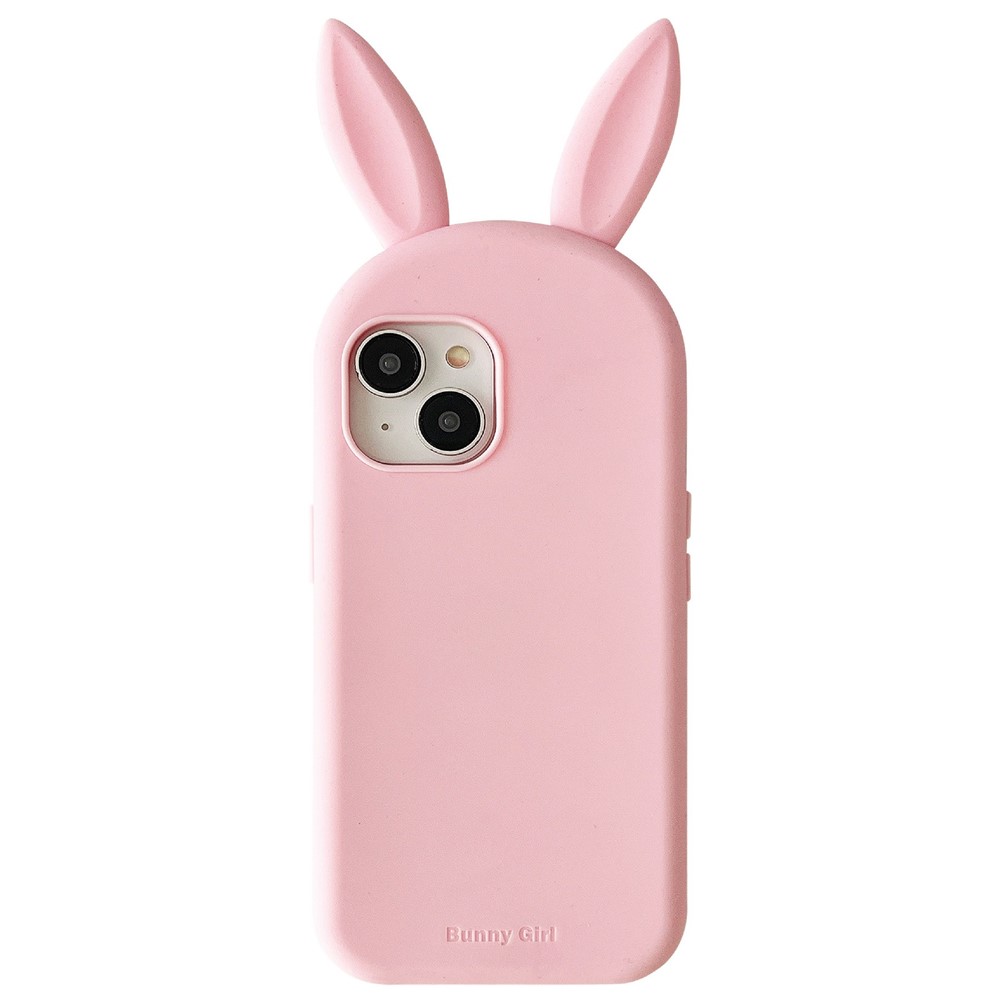 For iPhone 15 Silicone Case Cute Rabbit Ear Design Shockproof Phone Back Cover - Light Pink