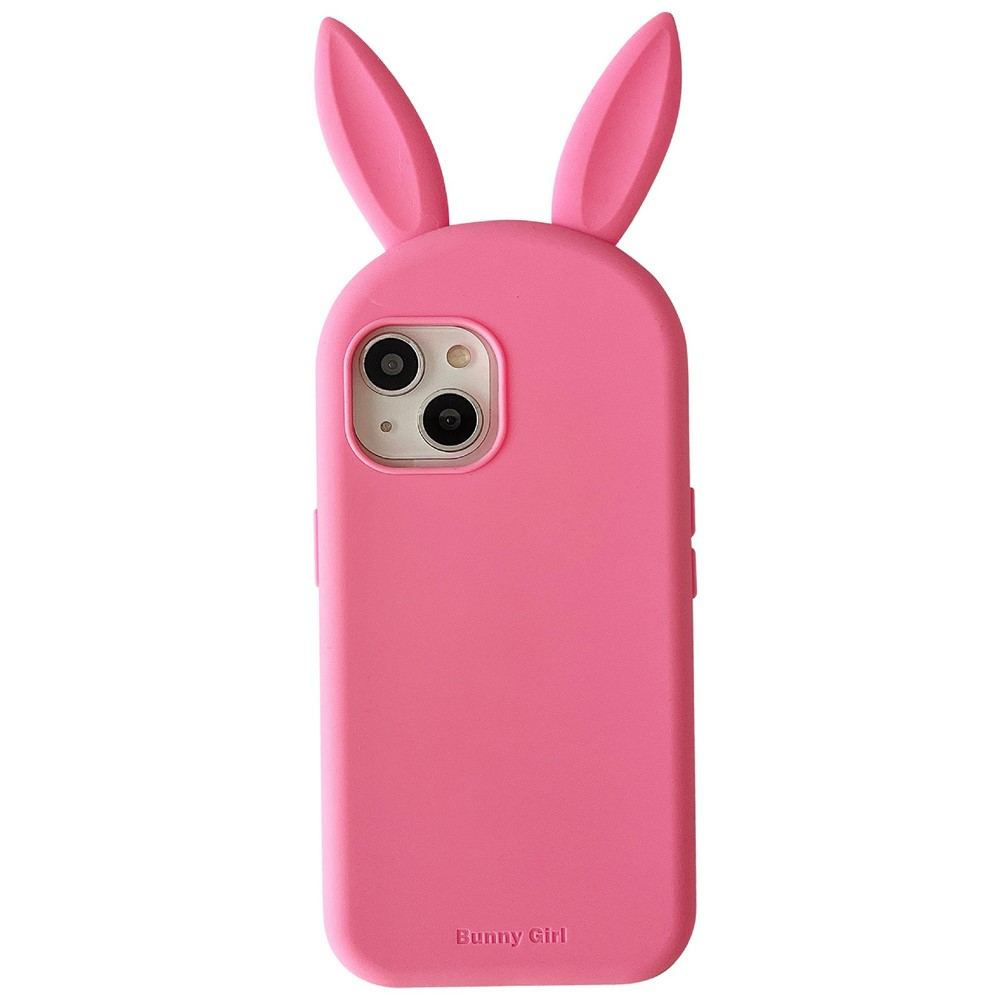 For iPhone 15 Silicone Case Cute Rabbit Ear Design Shockproof Phone Back Cover - Rose
