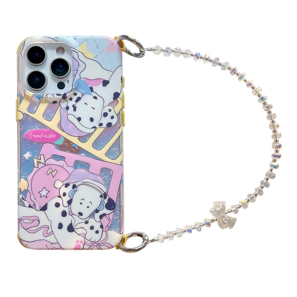 For iPhone 16 Pro Max Case IMD Cartoon Dalmatian TPU Phone Cover with Beaded Strap