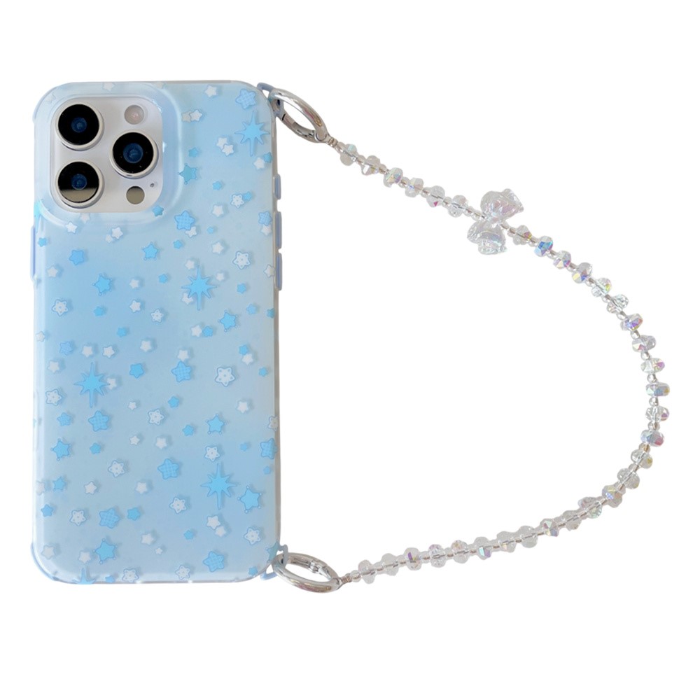 For iPhone 15 Pro Case IMD Star Design TPU Phone Cover with Beaded Strap - Blue