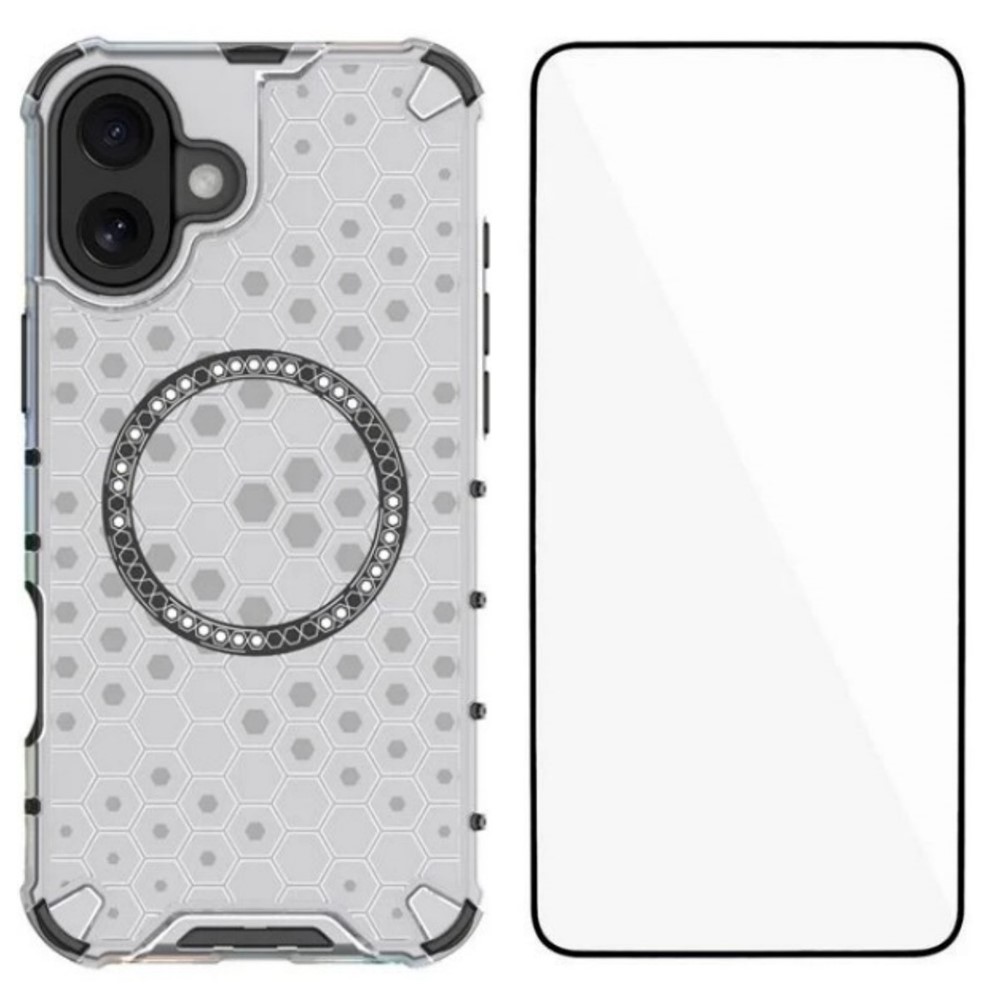 For iPhone 16 Plus Phone Case Compatible with MagSafe WANLONFENG FC Series with Tempered Glass (Big Lens Hole) - Transparent