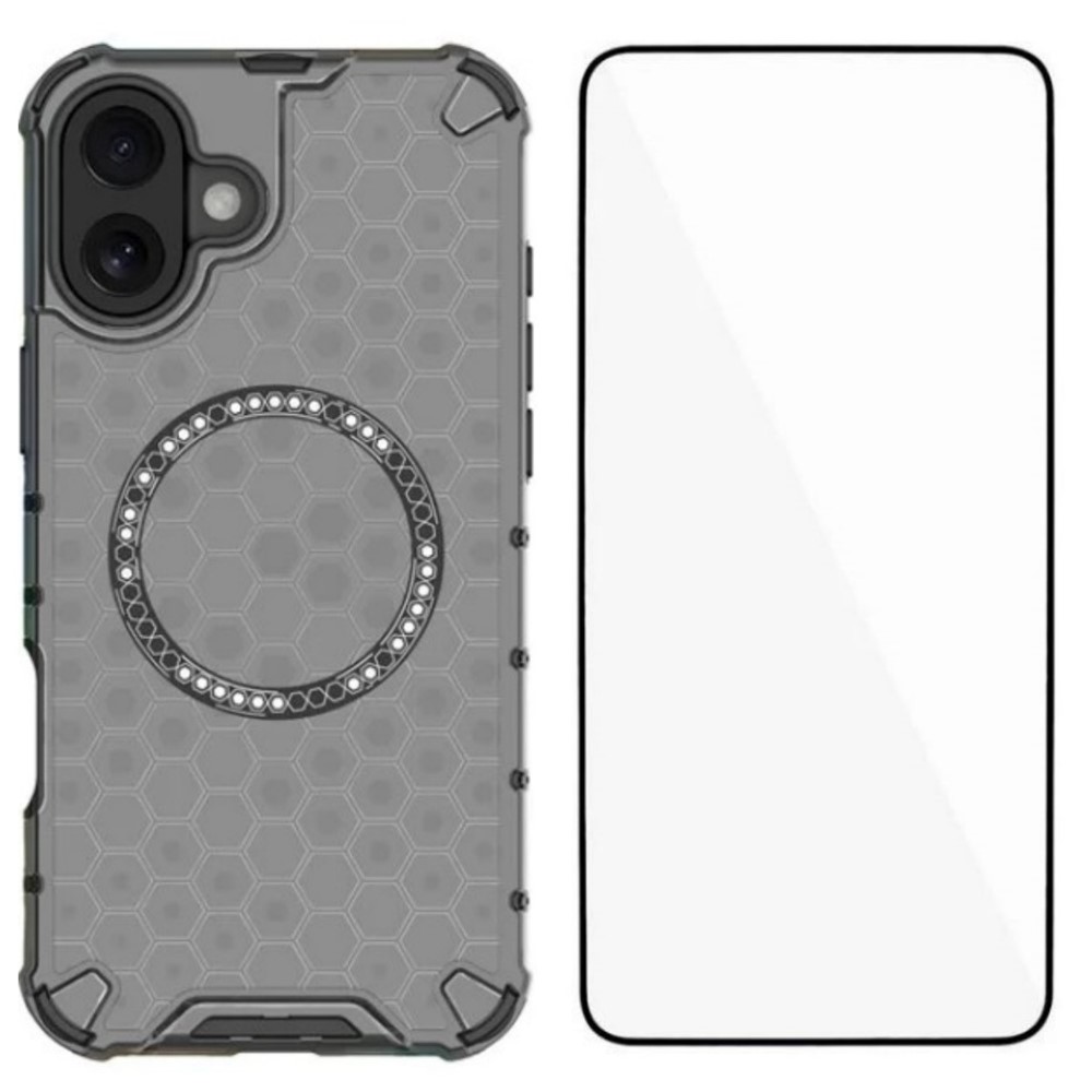 For iPhone 16 Plus Phone Case Compatible with MagSafe WANLONFENG FC Series with Tempered Glass (Big Lens Hole) - Black