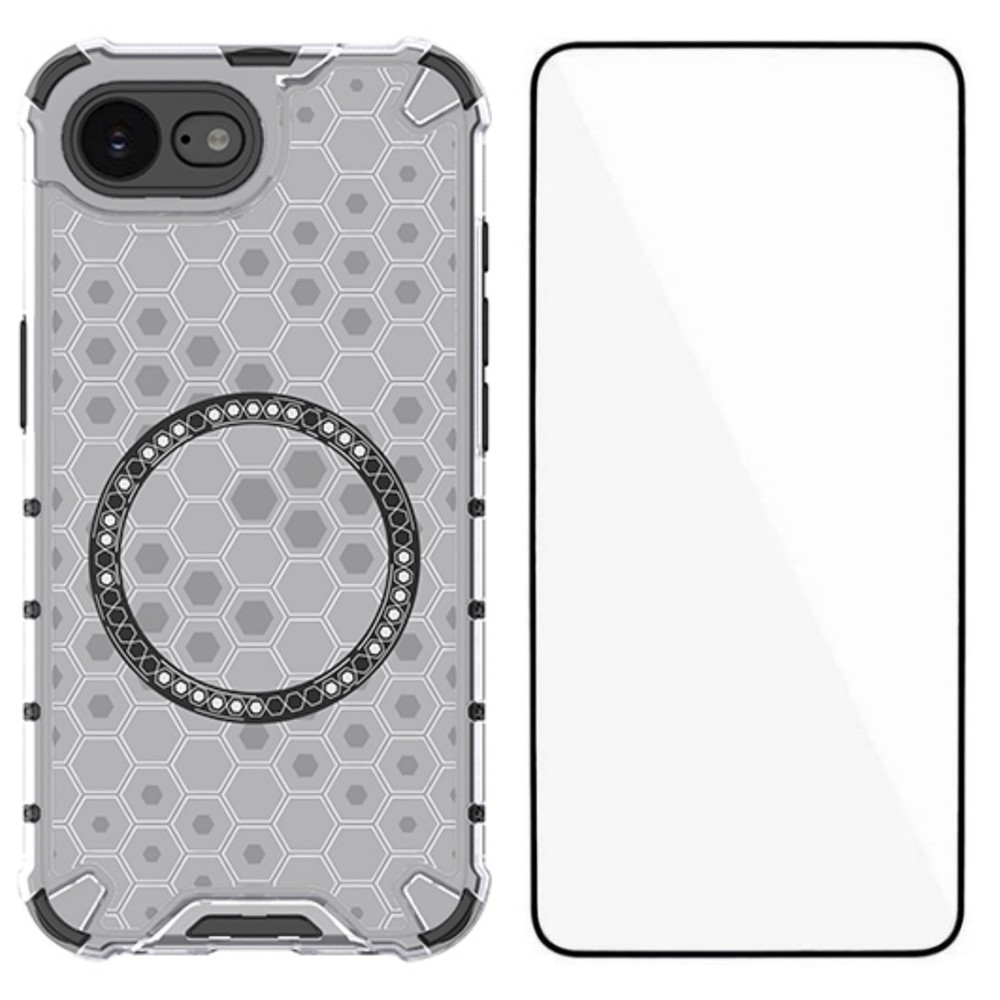 For iPhone 16e Case Compatible with MagSafe WANLONFENG FC Series TPU + PC Phone Cover with Tempered Glass - Transparent