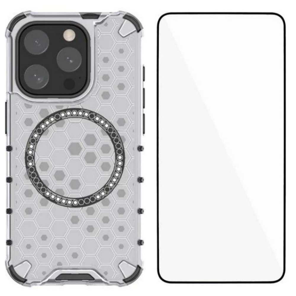 For iPhone 15 Pro Phone Case Compatible with MagSafe WANLONFENG FC Series with Tempered Glass (Big Lens Hole) - Transparent