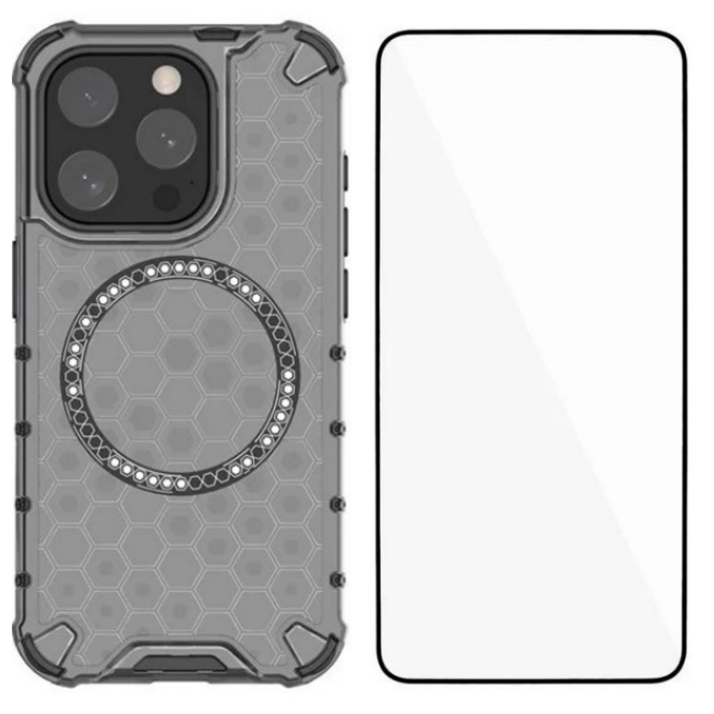 For iPhone 15 Pro Phone Case Compatible with MagSafe WANLONFENG FC Series with Tempered Glass (Big Lens Hole) - Black