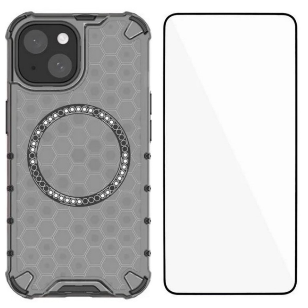 For iPhone 15 Plus Phone Case Compatible with MagSafe WANLONFENG FC Series with Tempered Glass (Big Lens Hole) - Black