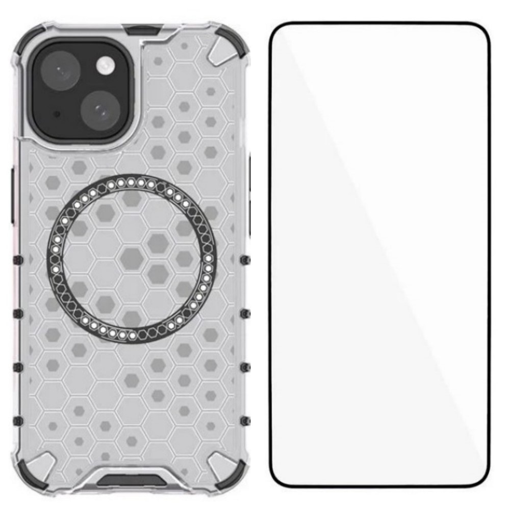 For iPhone 14 Phone Case Compatible with MagSafe WANLONFENG FC Series with Tempered Glass (Big Lens Hole) - Transparent