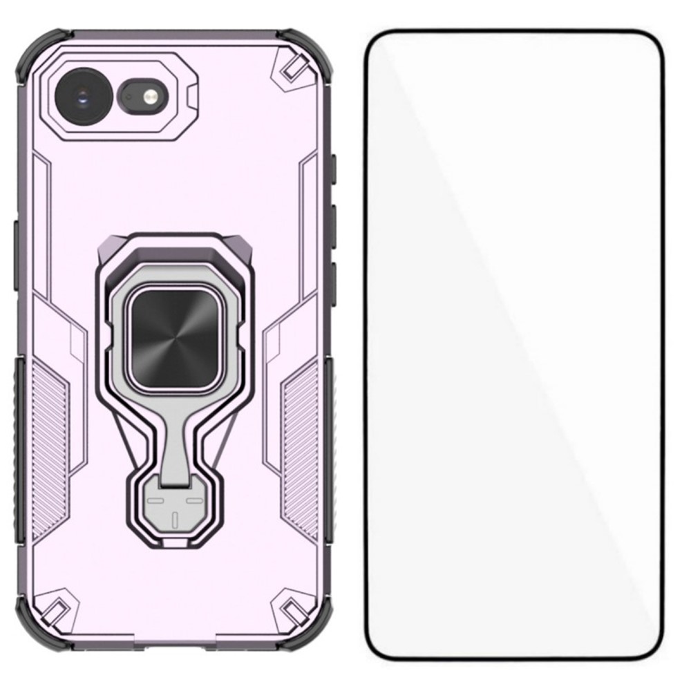 For iPhone 16e Phone Case WANLONFENG PC TPU Back Cover Kickstand with Tempered Glass - Purple