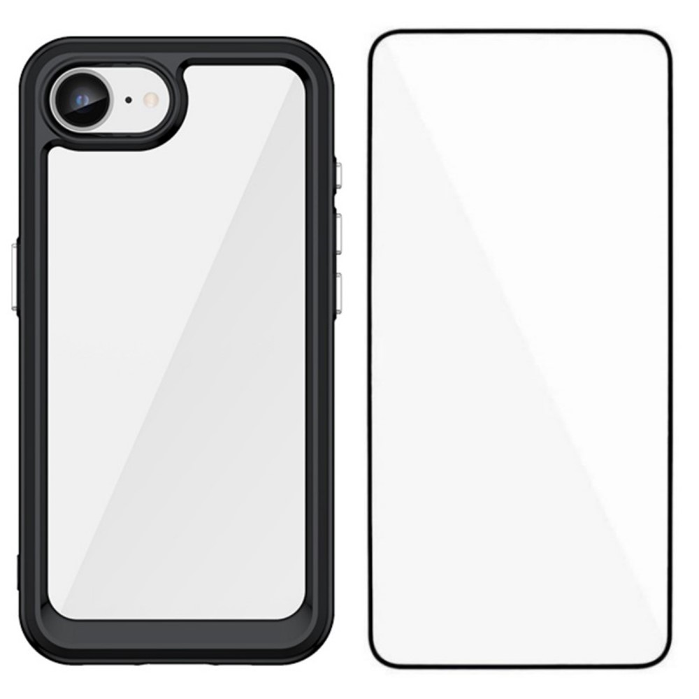 For iPhone 16e Phone Case WANLONFENG XC Series TPU Acrylic Cover with Tempered Glass (Big Lens Hole) - Black