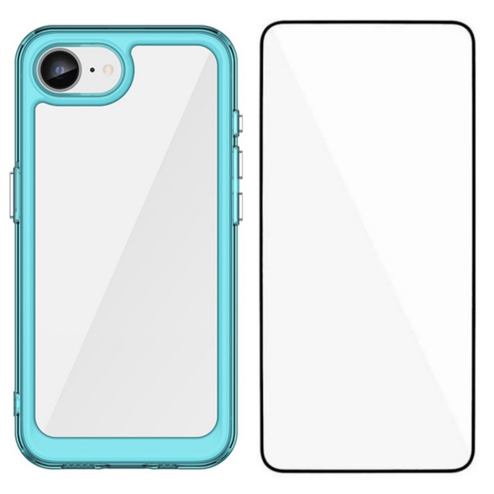 For iPhone 16e Phone Case WANLONFENG XC Series TPU Acrylic Cover with Tempered Glass (Big Lens Hole) - Transparent Blue