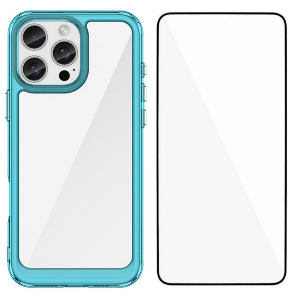For iPhone 16 Pro Max Phone Case WANLONFENG XC Series TPU Acrylic Cover with Tempered Glass (Big Lens Hole) - Transparent Blue