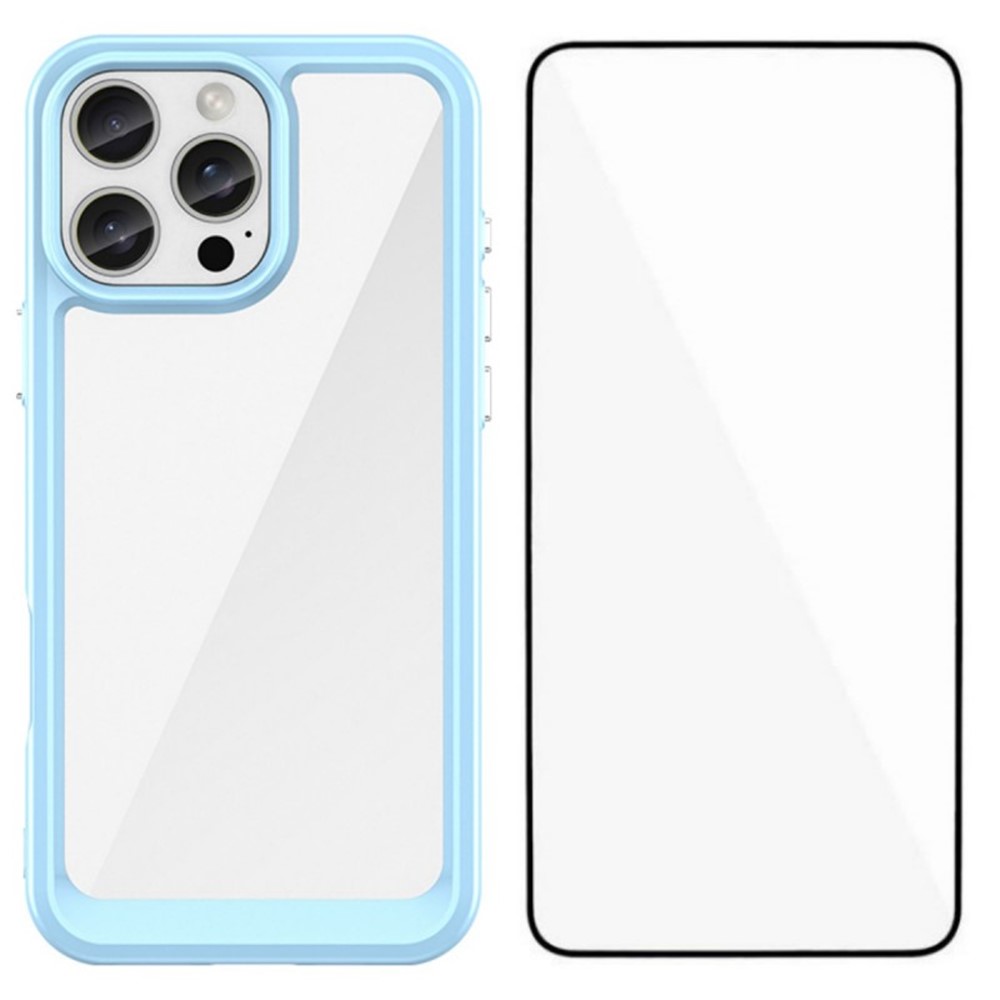 For iPhone 16 Pro Phone Case WANLONFENG XC Series TPU Acrylic Cover with Tempered Glass (Big Lens Hole) - Blue