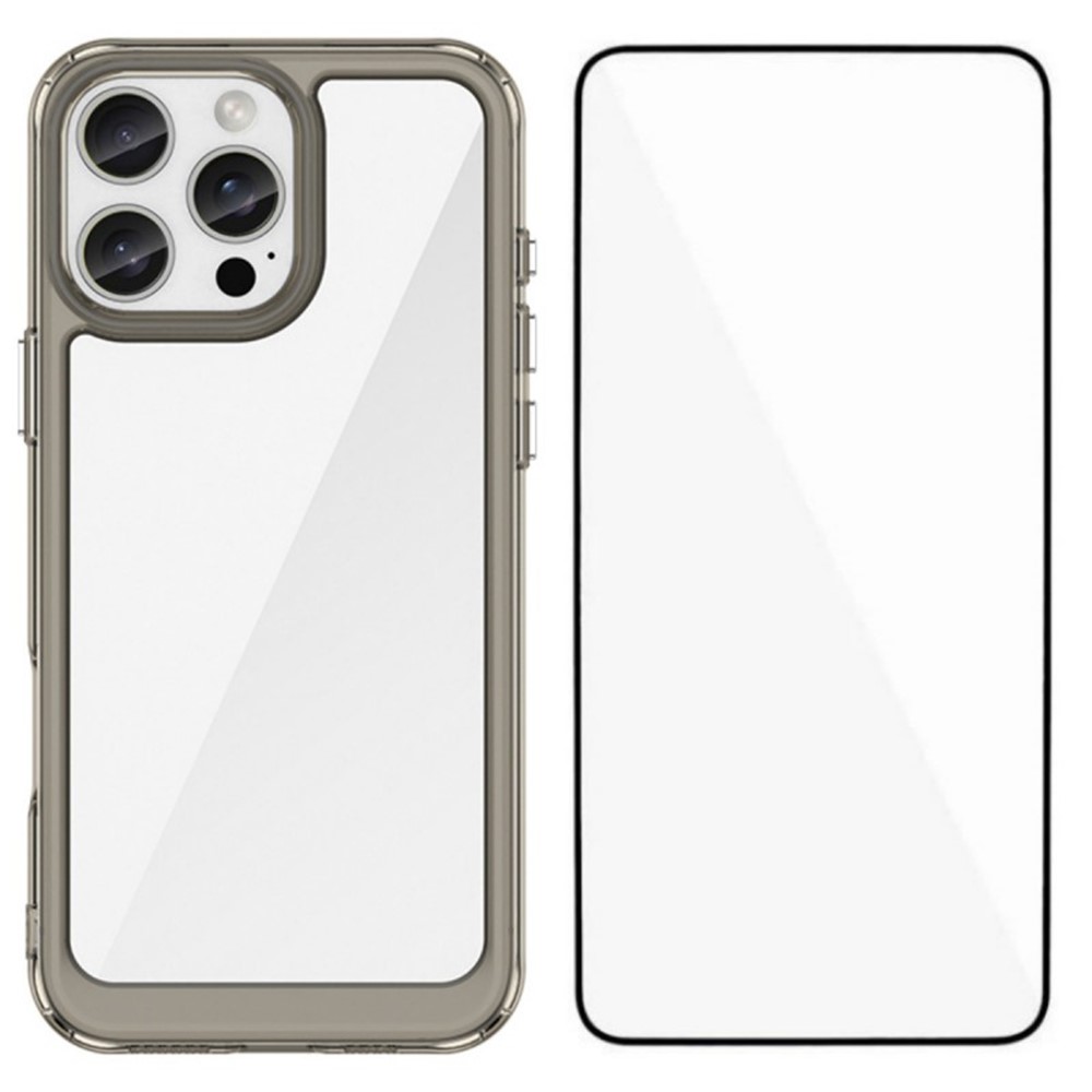 For iPhone 16 Pro Phone Case WANLONFENG XC Series TPU Acrylic Cover with Tempered Glass (Big Lens Hole) - Transparent Grey