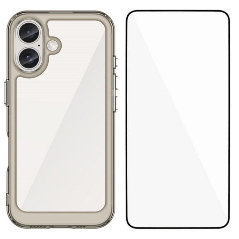 For iPhone 16 Plus Phone Case WANLONFENG XC Series TPU Acrylic Cover with Tempered Glass (Big Lens Hole) - Transparent Grey