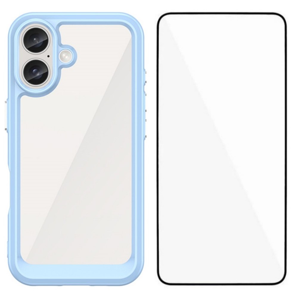 For iPhone 16 Phone Case WANLONFENG XC Series TPU Acrylic Cover with Tempered Glass (Big Lens Hole) - Blue