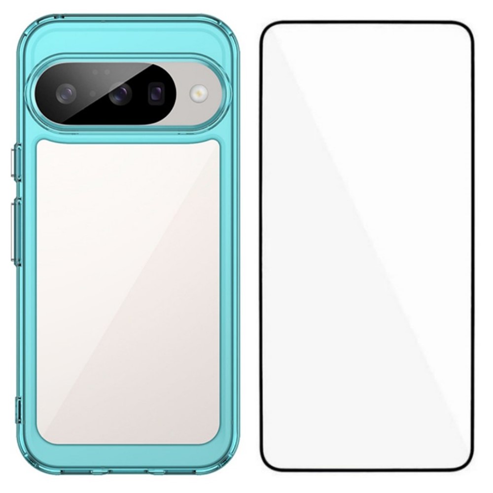 For Google Pixel 10 Phone Case WANLONFENG XC Series TPU Acrylic Cover with Tempered Glass (Big Lens Hole) - Transparent Blue