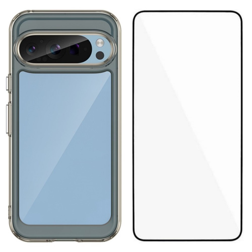 For Google Pixel 9 Phone Case WANLONFENG XC Series TPU Acrylic Cover with Tempered Glass (Big Lens Hole) - Transparent Grey