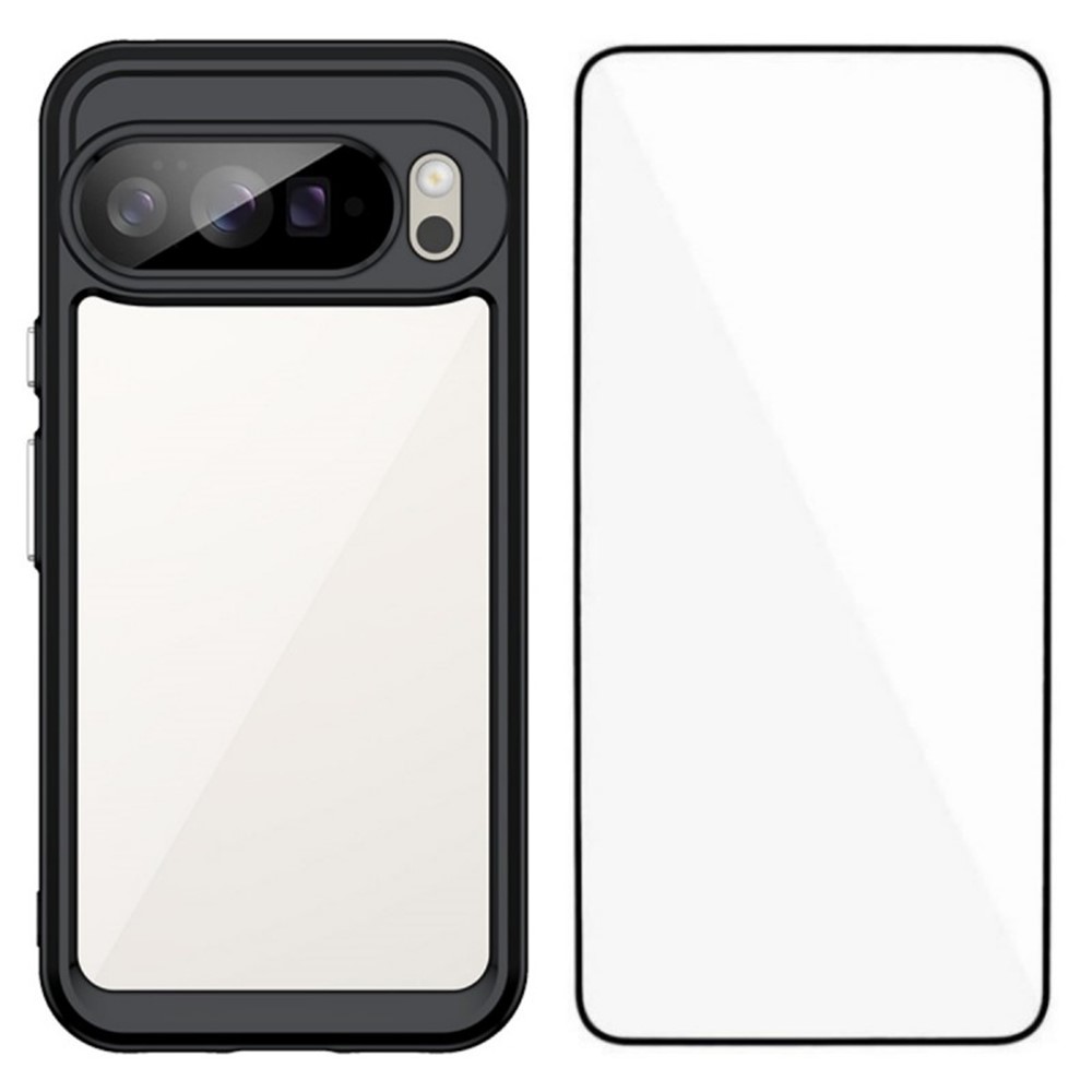 For Google Pixel 10 Pro XL Back Cover WANLONFENG XC Series TPU Acrylic Phone Case with Tempered Glass Film - Black