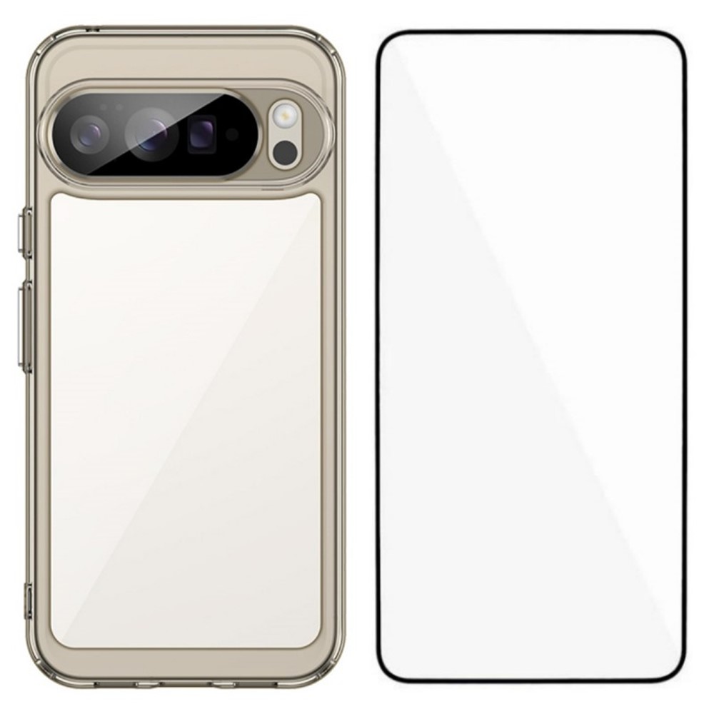 For Google Pixel 10 Pro XL Back Cover WANLONFENG XC Series TPU Acrylic Phone Case with Tempered Glass Film - Transparent Grey