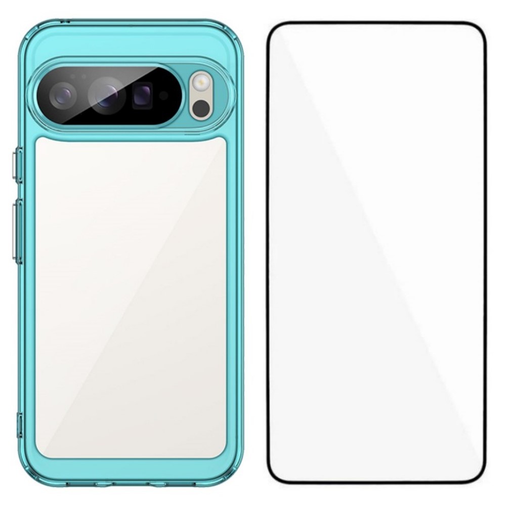 For Google Pixel 10 Pro XL Back Cover WANLONFENG XC Series TPU Acrylic Phone Case with Tempered Glass Film - Transparent Blue