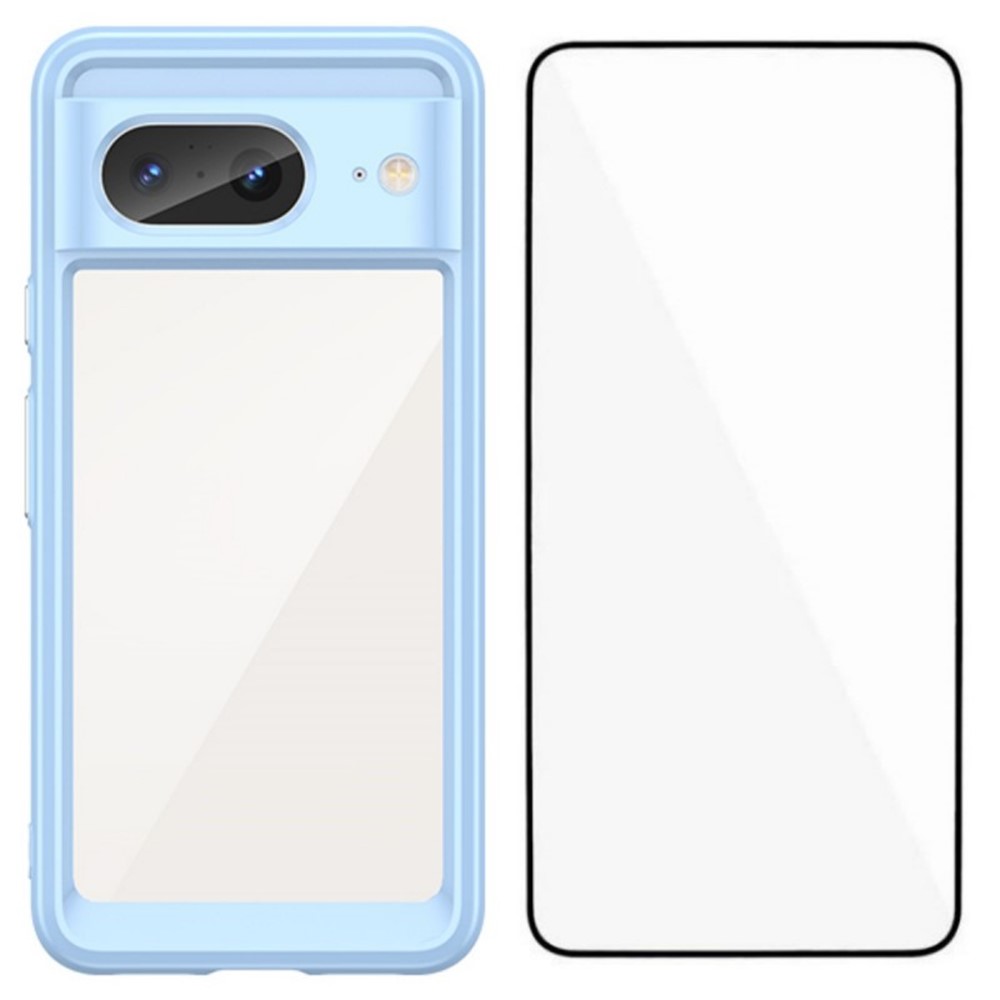 For Google Pixel 8 Back Cover WANLONFENG XC Series TPU Acrylic Phone Case with Tempered Glass Film - Blue