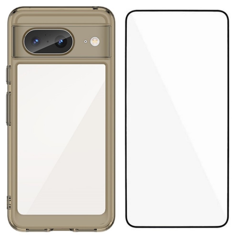 For Google Pixel 8 Back Cover WANLONFENG XC Series TPU Acrylic Phone Case with Tempered Glass Film - Transparent Grey