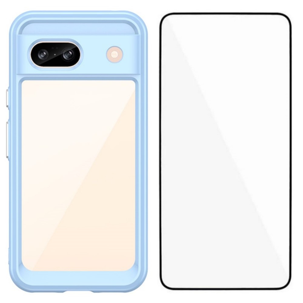 For Google Pixel 8a Back Cover WANLONFENG XC Series TPU Acrylic Phone Case with Tempered Glass Film - Blue