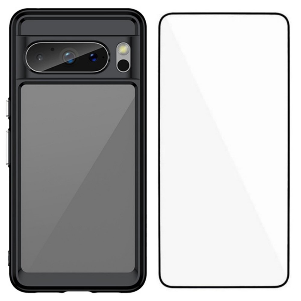 For Google Pixel 8 Pro Back Cover WANLONFENG XC Series TPU Acrylic Phone Case with Tempered Glass Film - Black