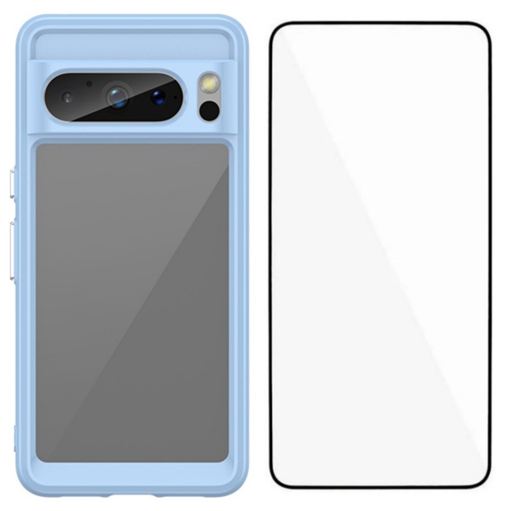 For Google Pixel 8 Pro Back Cover WANLONFENG XC Series TPU Acrylic Phone Case with Tempered Glass Film - Blue
