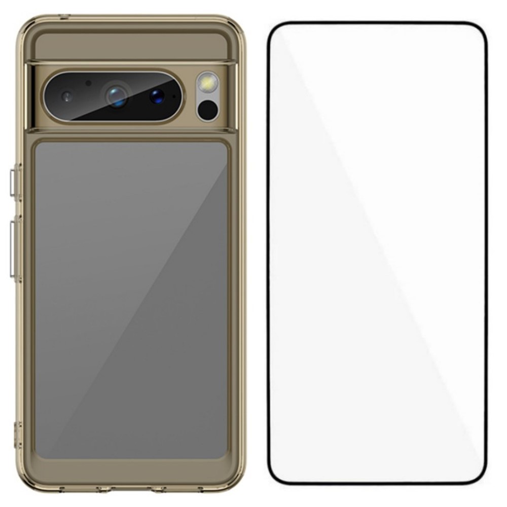 For Google Pixel 8 Pro Back Cover WANLONFENG XC Series TPU Acrylic Phone Case with Tempered Glass Film - Transparent Grey