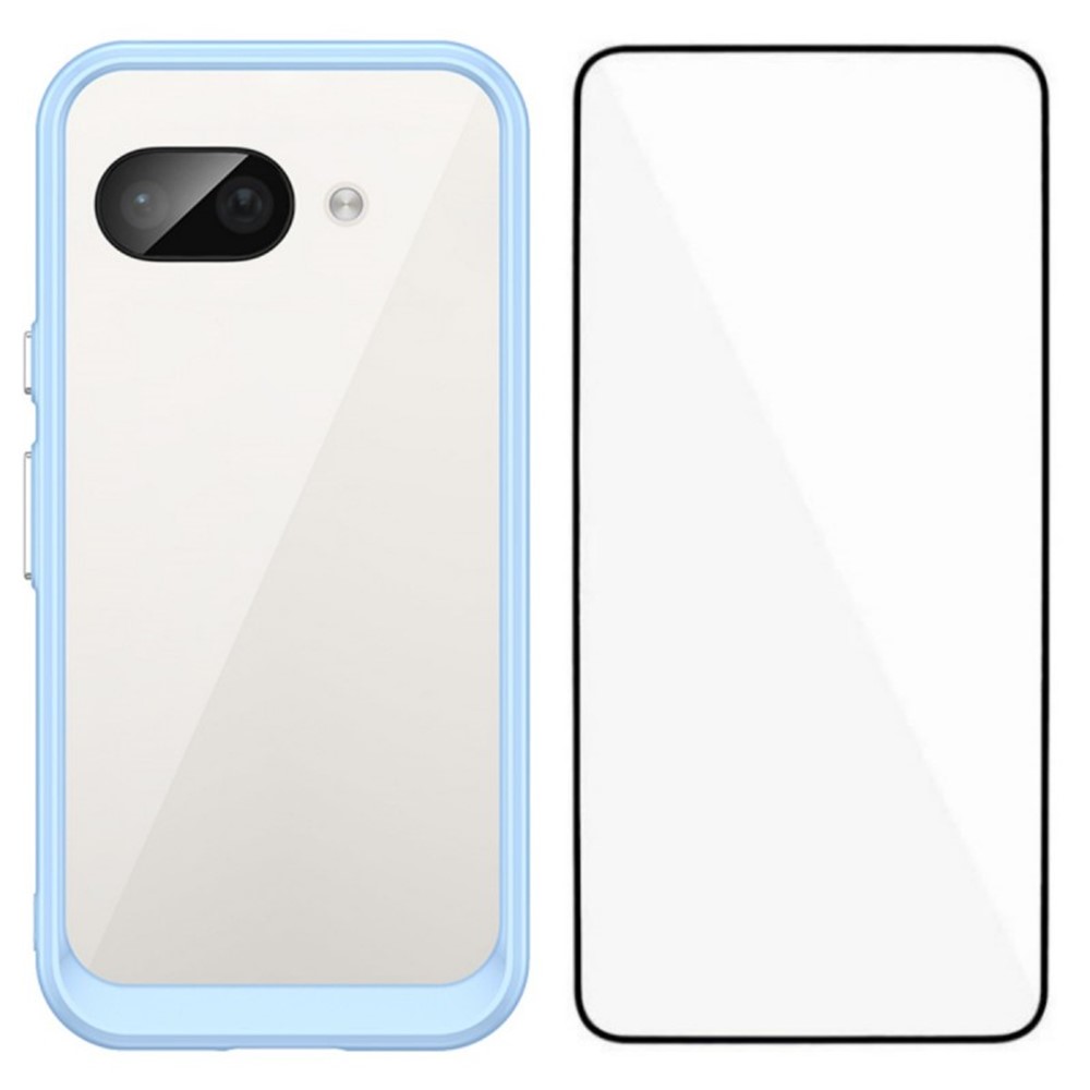 For Google Pixel 9a Back Cover WANLONFENG XC Series TPU Acrylic Phone Case with Tempered Glass Film - Blue