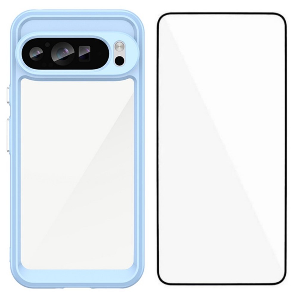 For Google Pixel 9 Pro XL Back Cover WANLONFENG XC Series TPU Acrylic Phone Case with Tempered Glass Film - Blue