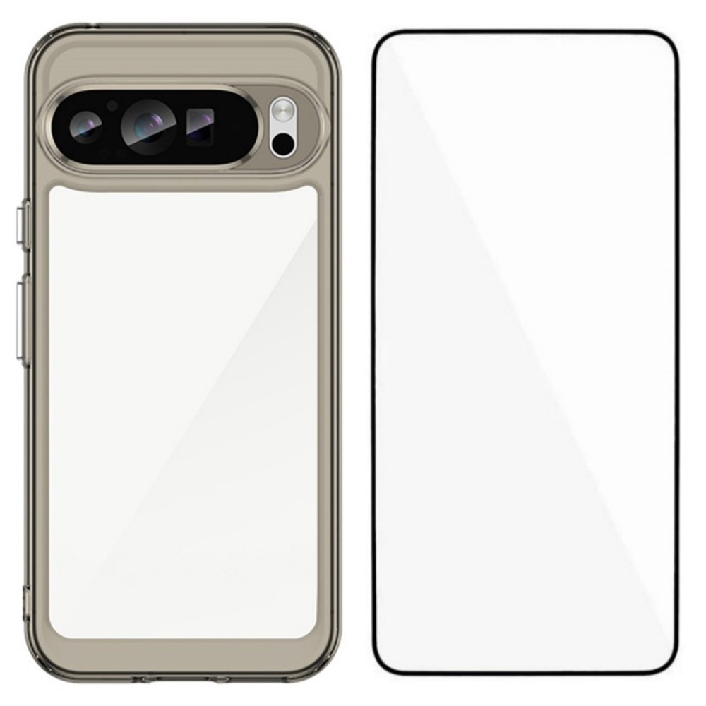 For Google Pixel 9 Pro XL Back Cover WANLONFENG XC Series TPU Acrylic Phone Case with Tempered Glass Film - Transparent Grey