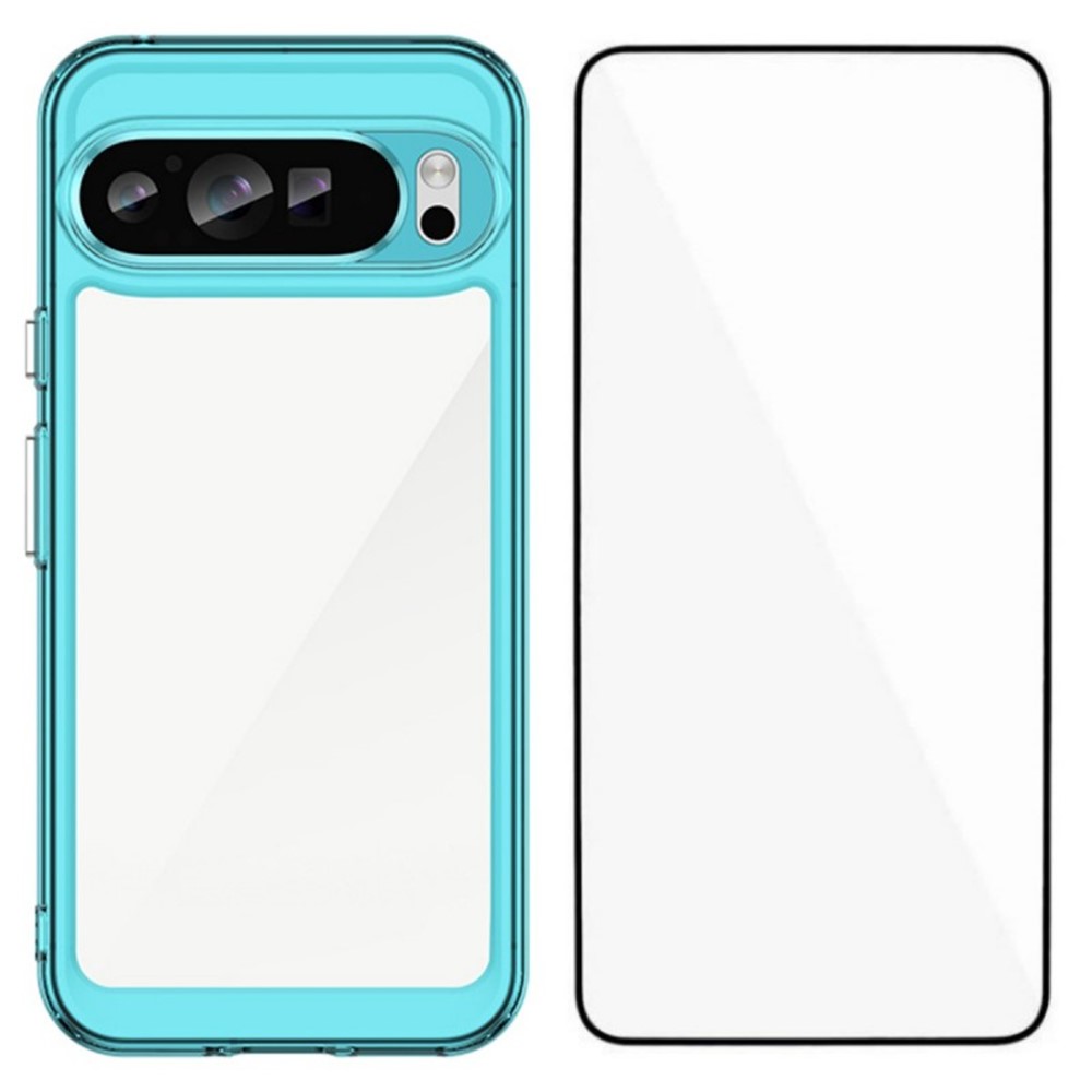 For Google Pixel 9 Pro XL Back Cover WANLONFENG XC Series TPU Acrylic Phone Case with Tempered Glass Film - Transparent Blue