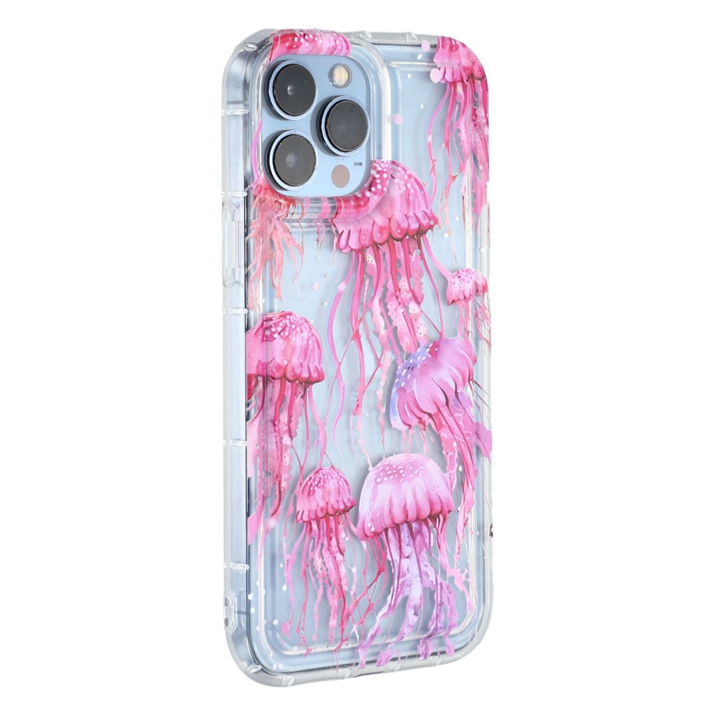 For iPhone 13 Pro Case Pink Jellyfish Pattern Airbag Shockproof TPU Phone Back Cover
