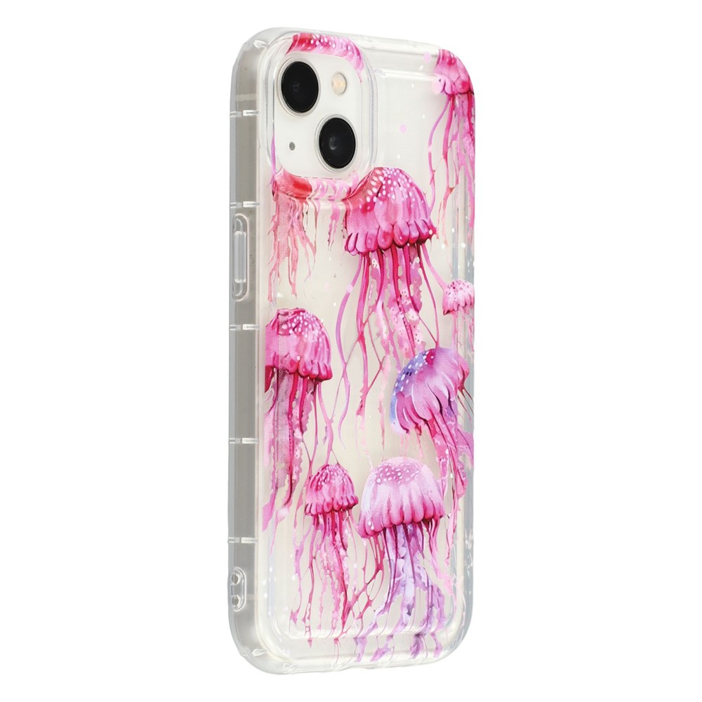 For iPhone 13 Case Pink Jellyfish Pattern Airbag Shockproof TPU Phone Back Cover