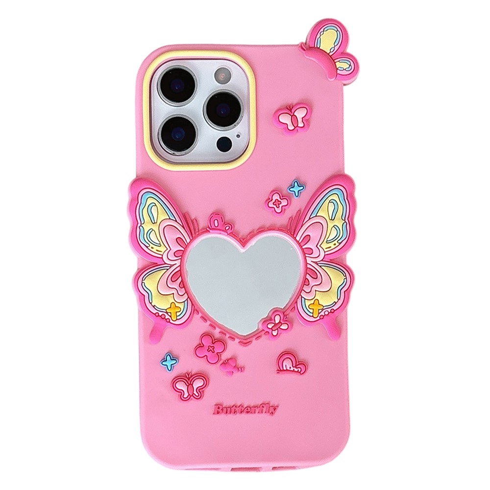 For iPhone 16 Pro Max Silicone Case Cute Butterfly Mirror Design Shockproof Phone Back Cover