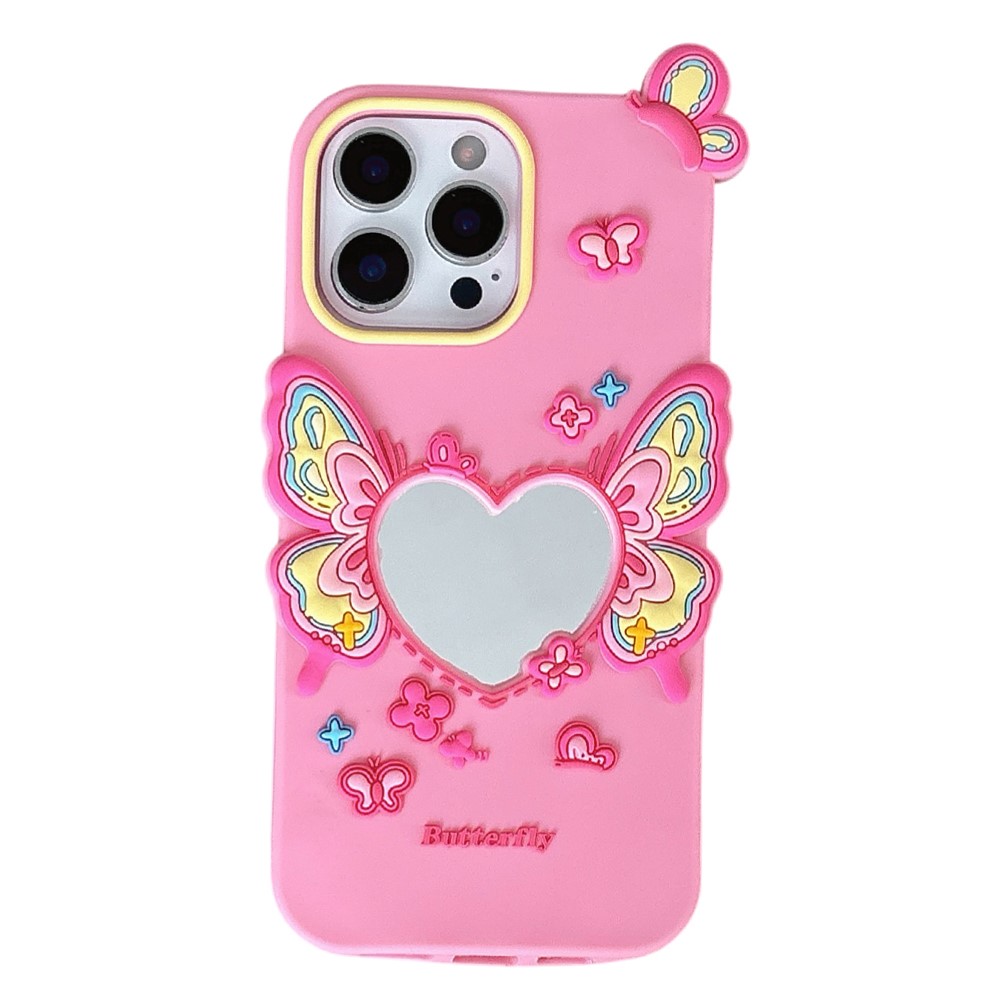 For iPhone 15 Pro Silicone Case Cute Butterfly Mirror Design Shockproof Phone Back Cover