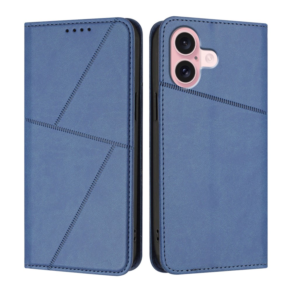 For iPhone 16 Wallet Case Magnetic Closure Leather Flip Phone Cover with Stand - Royal Blue