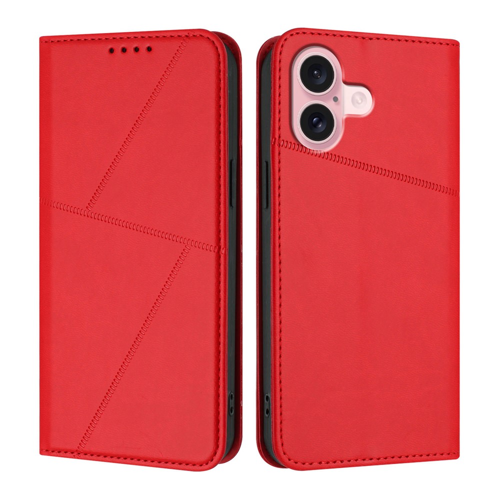 For iPhone 16 Wallet Case Magnetic Closure Leather Flip Phone Cover with Stand - Red