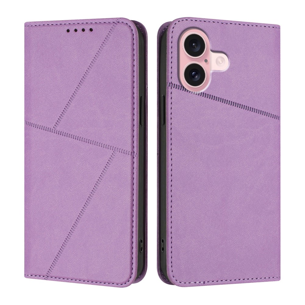For iPhone 16 Wallet Case Magnetic Closure Leather Flip Phone Cover with Stand - Purple