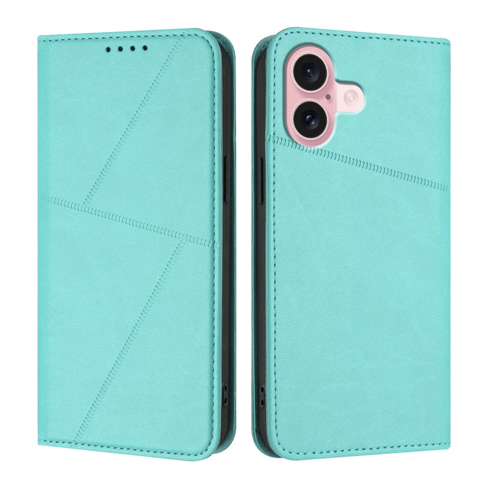 For iPhone 16 Wallet Case Magnetic Closure Leather Flip Phone Cover with Stand - Light Blue