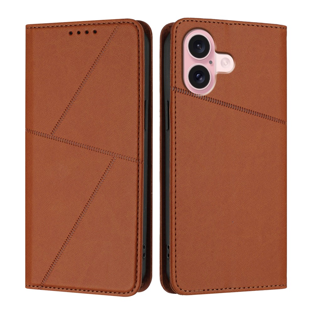 For iPhone 16 Wallet Case Magnetic Closure Leather Flip Phone Cover with Stand - Coffee