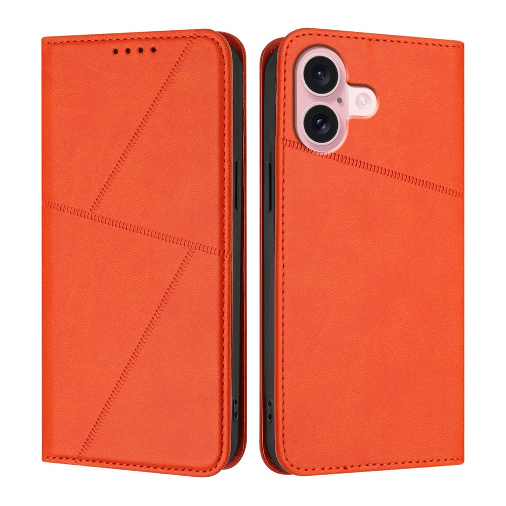 For iPhone 16 Wallet Case Magnetic Closure Leather Flip Phone Cover with Stand - Orange