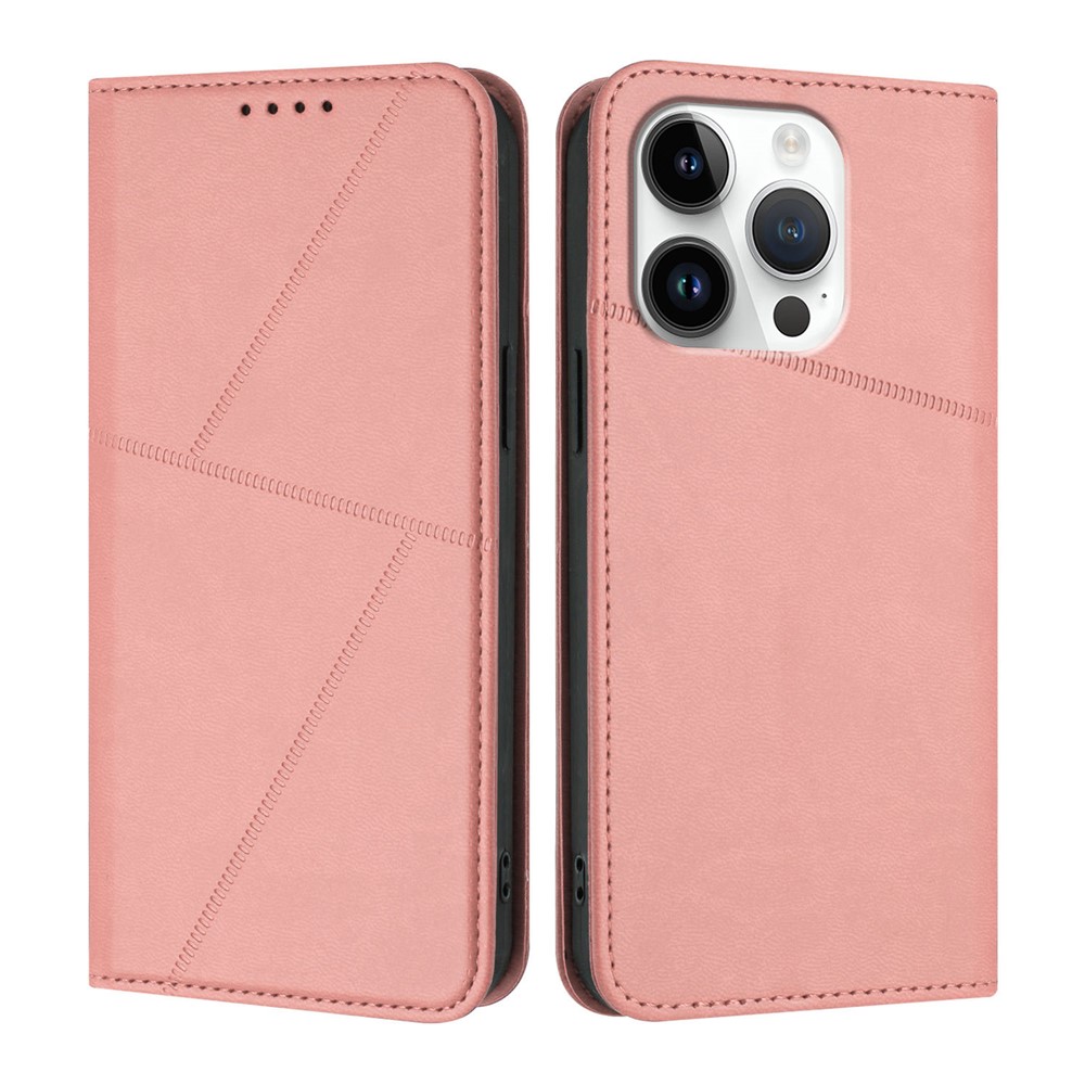For iPhone 16 Pro Wallet Case Magnetic Closure Leather Flip Phone Cover with Stand - Pink