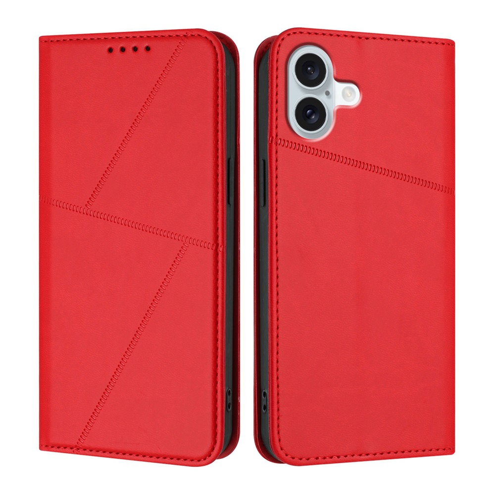 For iPhone 16 Plus Wallet Case Magnetic Closure Leather Flip Phone Cover with Stand - Red