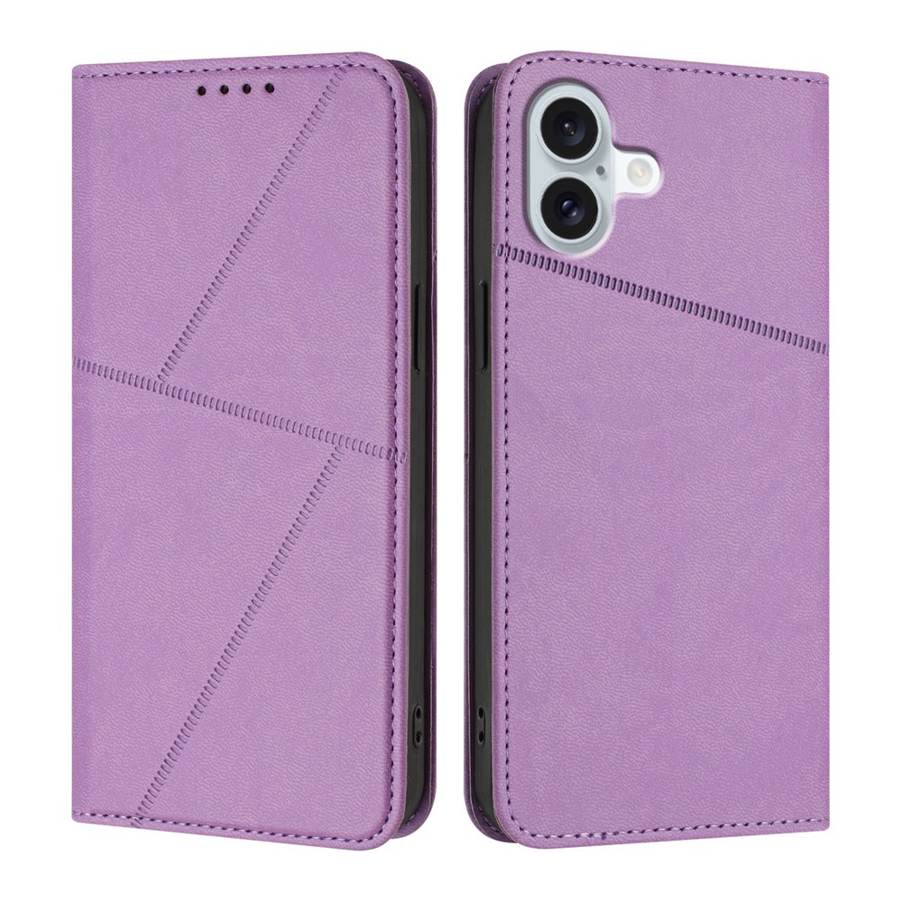 For iPhone 16 Plus Wallet Case Magnetic Closure Leather Flip Phone Cover with Stand - Purple