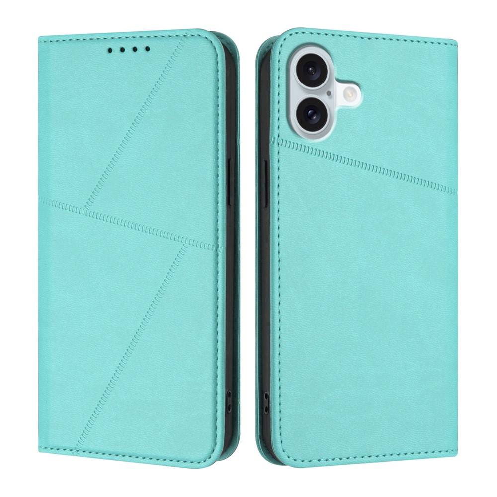 For iPhone 16 Plus Wallet Case Magnetic Closure Leather Flip Phone Cover with Stand - Light Blue