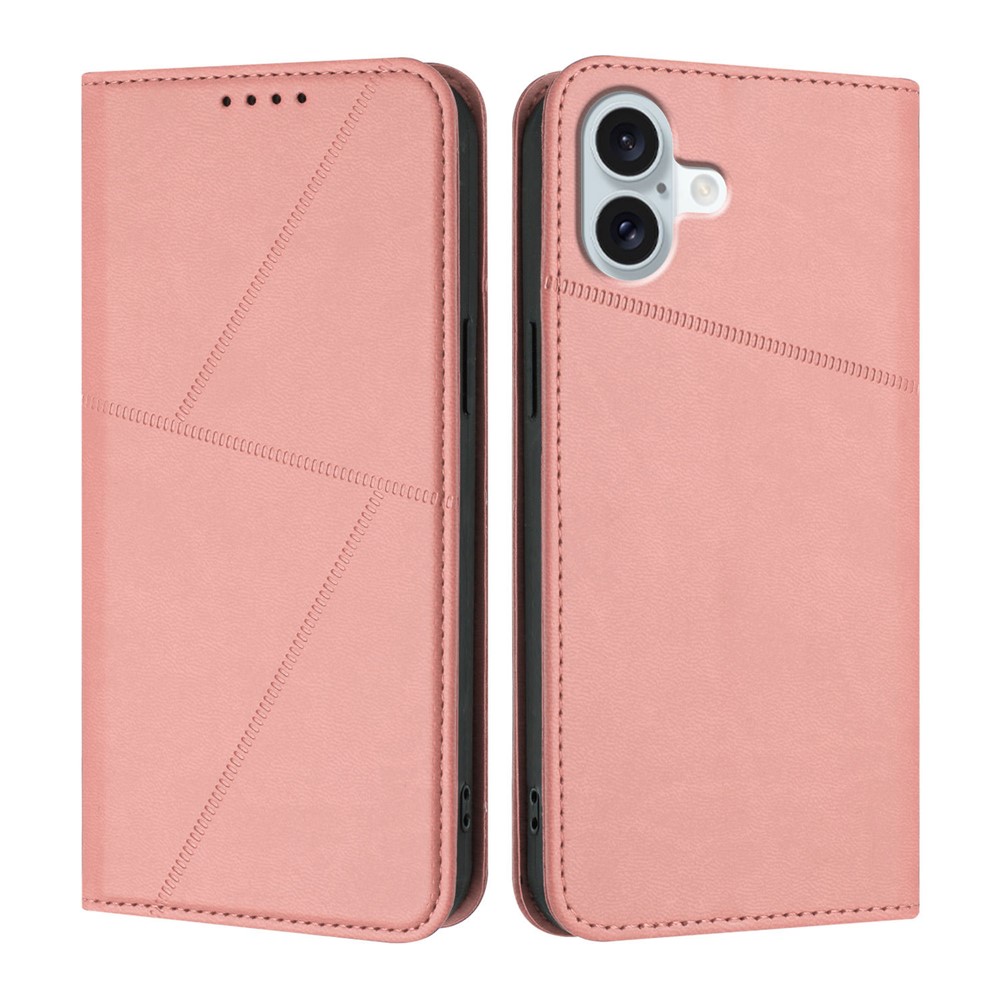 For iPhone 16 Plus Wallet Case Magnetic Closure Leather Flip Phone Cover with Stand - Pink