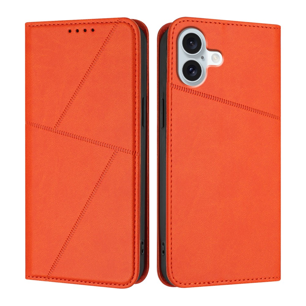 For iPhone 16 Plus Wallet Case Magnetic Closure Leather Flip Phone Cover with Stand - Orange
